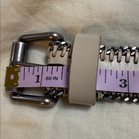 Rebecca Minkoff Cream and Brown Leather Chain 
Edge-Laced-Chain Leather Belt